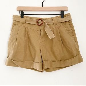 Banana Republic Linen Kahaki Paperbag Belt Shorts